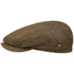 Crimson Wool Herringbone Flat Cap by Lierys