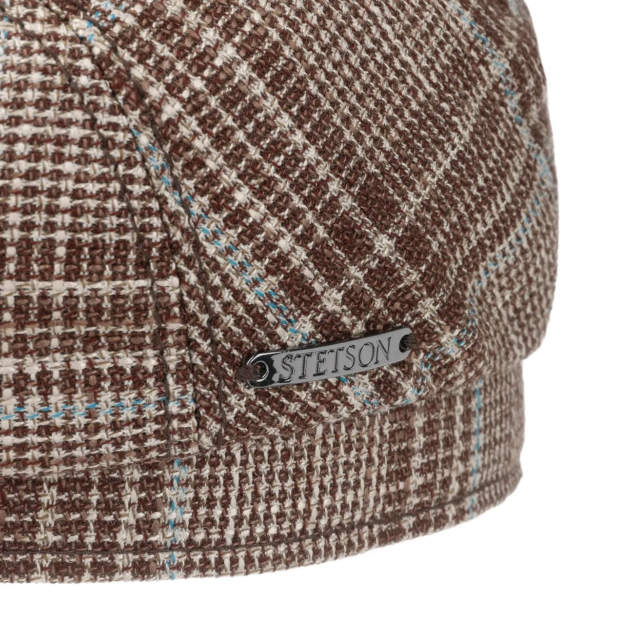 Wool Silk Check Flat Cap by Stetson